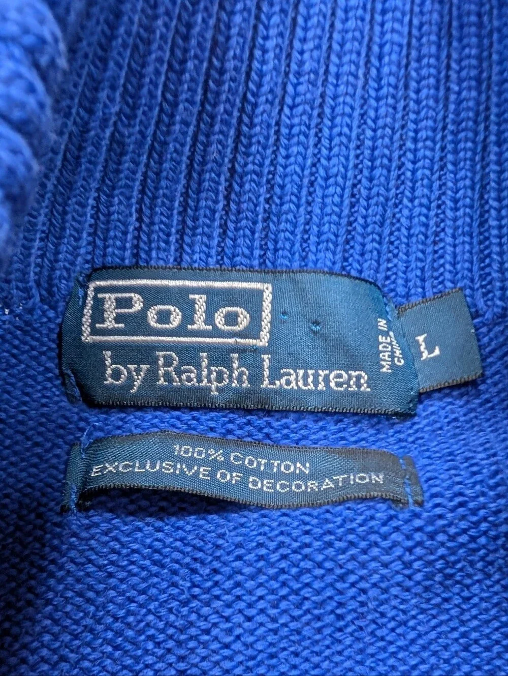 Polo Ralph Lauren Sweater Mens L Blue ¼ Zip Pullover Classic Preppy Cotton Knit